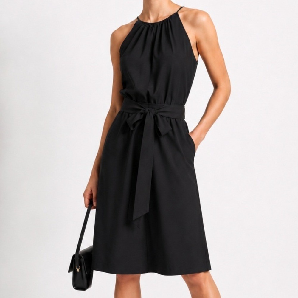 Express Womens XS Black High Neck Sleeveless Keyhole Back Belted Mini Dress